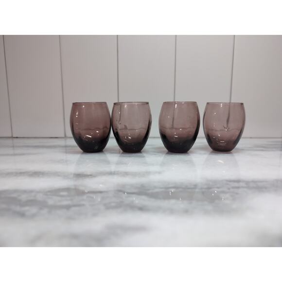 Amethyst Handblown Cordial Glasses Set of 4, Vintage Glassware, Small Cup, 2.5"H - Picture 2 of 9